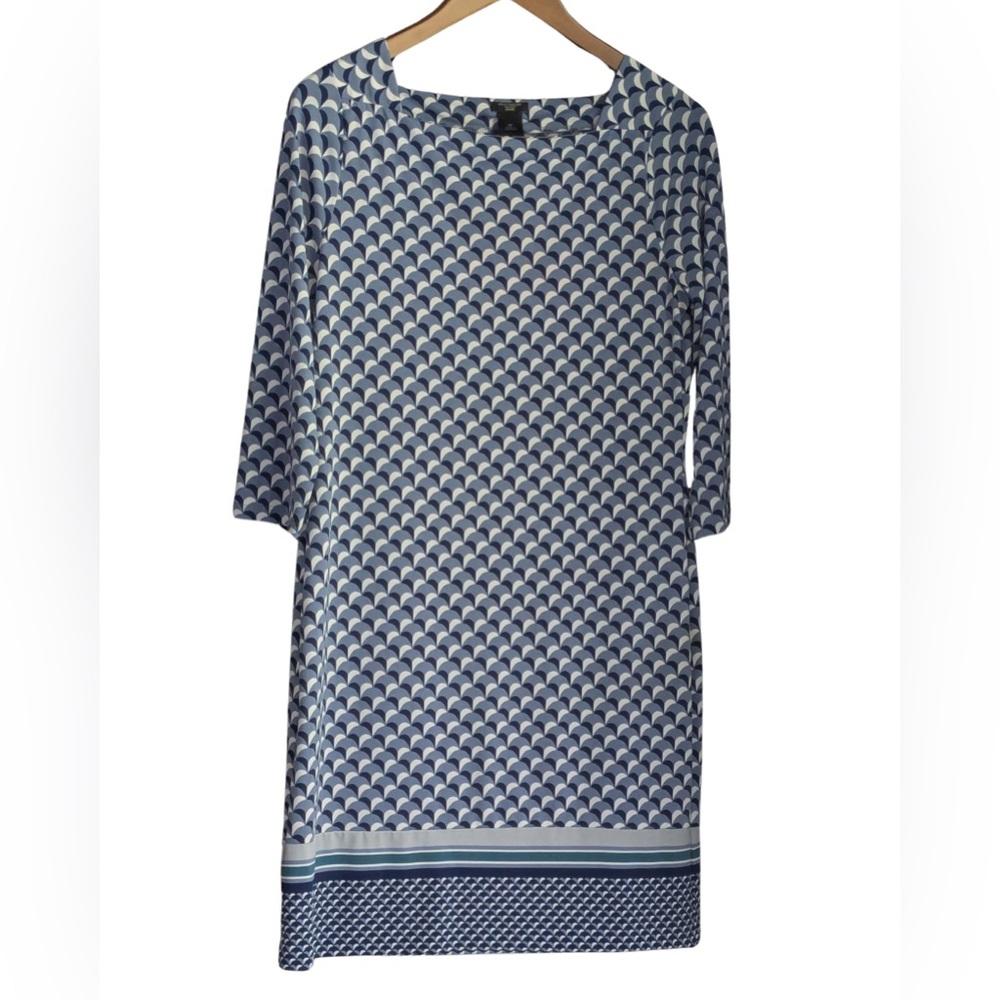 Ann Taylor Blue and White Sheath Dress with 3/4 Sleeve